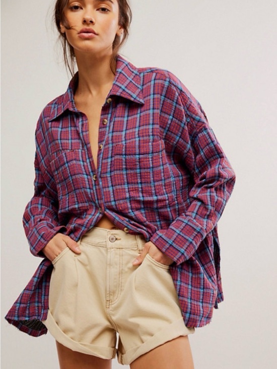 We The Free Tops - We The Free Pink Plaid Button-Down Shirt